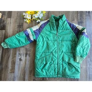 Vintage 70s JCPenney Puffer Jacket Kids Boys Colorblock‎ Insulated Coat Size 6